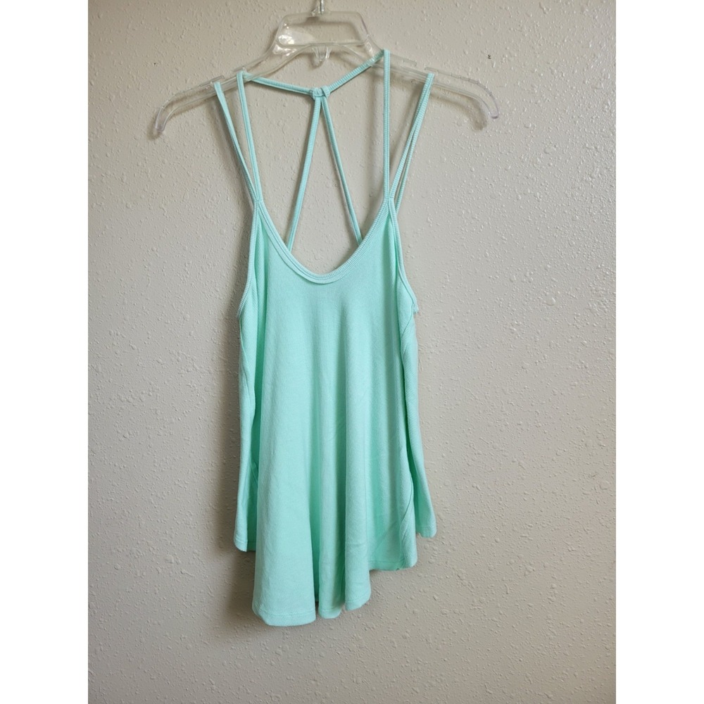 We The Free Spaghetti Strap Flared Ribbed Sleeveless Top Light Mint Green Sz XS